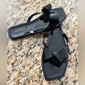 BCBGeneration Lima Black Square Toe Jelly Sandals Toe Bows Size 8